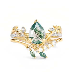F Moss Agate Gold Ring