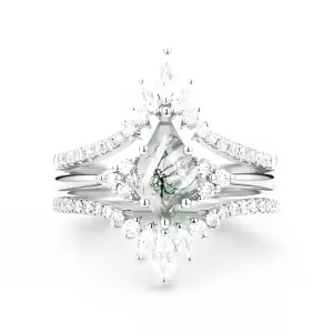F Moss Agate Moissanite Ring