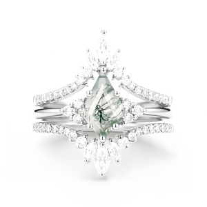 F Moss Agate Moissanite Ring