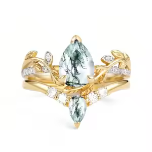 D Moss Agate Gold Ring