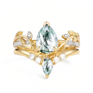 D Moss Agate Gold Ring
