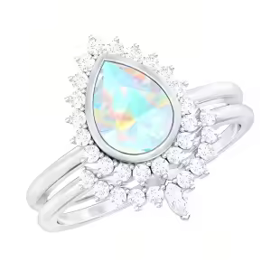 F Opal Moissanite Ring