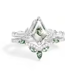 D Moss Agate Moissanite Ring