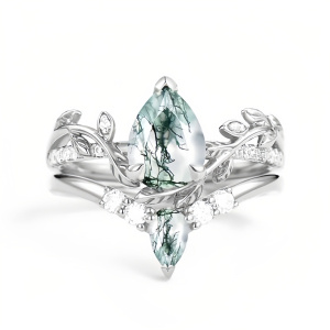 D Moss Agate Moissanite Ring