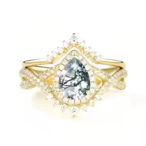 H Moss Agate Gold Ring