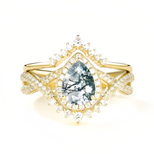 H Moss Agate Gold Ring