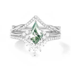 E Moss Agate Moissanite Ring