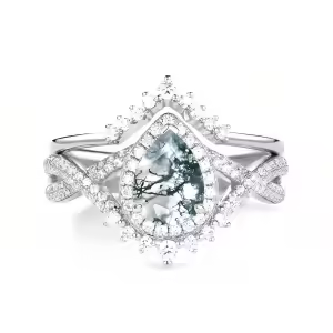 H Moss Agate Moissanite Ring