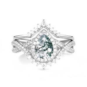 H Moss Agate Moissanite Ring