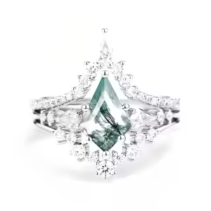 C Moss Agate Moissanite Ring