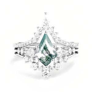 C Moss Agate Moissanite Ring