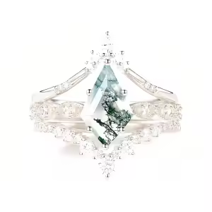 A Moss Agate Moissanite Ring