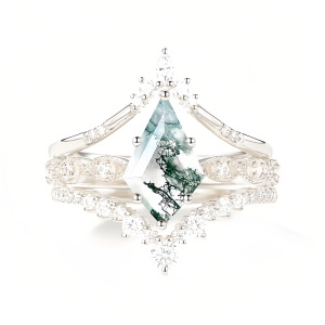 A Moss Agate Moissanite Ring