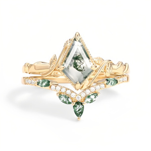 D Moss Agate Gold Ring