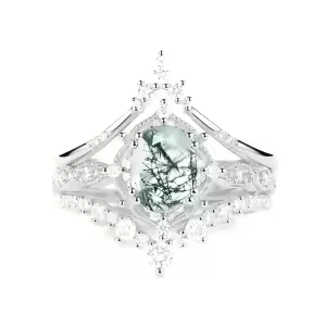 D Moss Agate Moissanite Ring