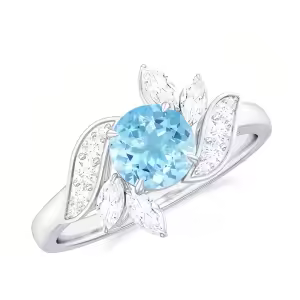 C Aquamarine Moissanite Ring