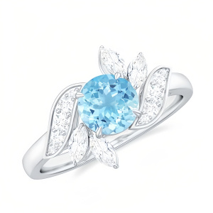 C Aquamarine Moissanite Ring