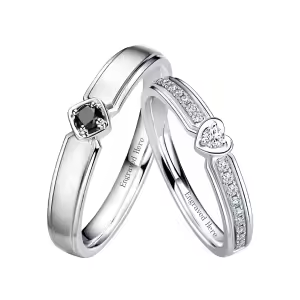 B Moissanite Wedding Ring Set
