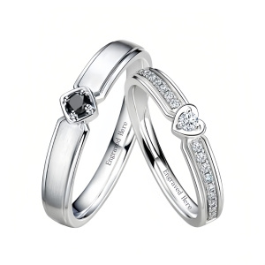 B Moissanite Wedding Ring Set