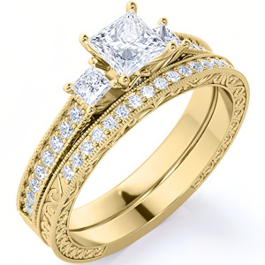Engagement Ring & Wedding Band-Yellow Gold