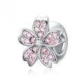 wholesale Metal flower beads, pink DIY bracelet charms, European-American fashion plated white gold-0-4