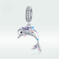 wholesale Sterling silver 925 elegant dolphin pendant, versatile charm for bracelet bead jewelry-0-3