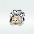 wholesale Sterling silver s925 hot-selling cat paw frame bead charm accessory for jewelry crafting-0-1