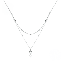 wholesale Silver S925 Rhodium-plated Double-layer Heart Necklace Bsn168-undefined