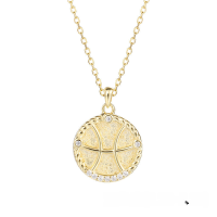 wholesale S925 Sterling Silver Euro American Coin Round Pendant Necklace for Women Ins 12 Zodiac Constellation Collarbone Chain-YA0084_Pisces 925 Silver