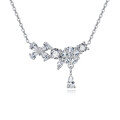 wholesale 925 Sterling Silver Elegant Floral Zircon Necklace With Delicate Chain And Teardrop Pendant-0-0