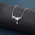 wholesale 925 Sterling Silver Elegant Floral Zircon Necklace With Delicate Chain And Teardrop Pendant-0-2
