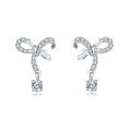 wholesale 925 Sterling Silver Elegant Silver Bow Zircon Drop Earrings-0-0