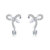 wholesale 925 Sterling Silver Elegant Silver Bow Zircon Drop Earrings-undefined