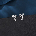 wholesale 925 Sterling Silver Elegant Silver Bow Zircon Drop Earrings-0-1