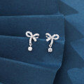 wholesale 925 Sterling Silver Elegant Silver Bow Zircon Drop Earrings-0-4