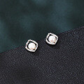wholesale 925 Sterling Silver Elegant Twisted Silver Pearl Earrings With Zircon-accented Studs-0-4