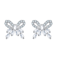 wholesale 925 Sterling Silver Elegant Sparkling Zircon Bow Earrings-undefined