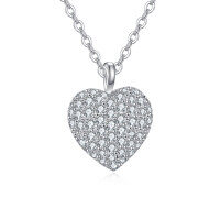 wholesale 925 Sterling Silver Elegant Heart-shaped Zircon Pavé Pendant Necklace In Sterling Silver-undefined