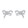 wholesale 925 Sterling Silver Elegant Bow-shaped Silver Stud Earrings With Rhinestone Accents-0-1
