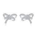 wholesale 925 Sterling Silver Elegant Bow-shaped Silver Stud Earrings With Rhinestone Accents-0-0