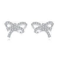 wholesale 925 Sterling Silver Elegant Bow-shaped Silver Stud Earrings With Rhinestone Accents-undefined