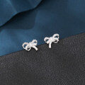 wholesale 925 Sterling Silver Elegant Bow-shaped Silver Stud Earrings With Rhinestone Accents-0-2