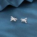 wholesale 925 Sterling Silver Elegant Bow-shaped Silver Stud Earrings With Rhinestone Accents-0-3