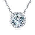 wholesale 925 Sterling Silver Elegant Solitaire Moissanite Necklace With Halo Setting-0-0
