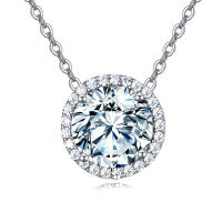 wholesale 925 Sterling Silver Elegant Solitaire Moissanite Necklace With Halo Setting-undefined