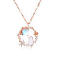 wholesale 925 Sterling Silver Rose Gold Moonstone Necklace With Zircon-accented Cat Silhouette Pendant-0-0