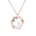 wholesale 925 Sterling Silver Rose Gold Moonstone Necklace With Zircon-accented Cat Silhouette Pendant-0-5