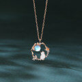 wholesale 925 Sterling Silver Rose Gold Moonstone Necklace With Zircon-accented Cat Silhouette Pendant-0-4