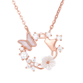 wholesale 925 Sterling Silver Elegant Rose Gold Butterfly & Flower Necklace With Gemstone Accents-0-5