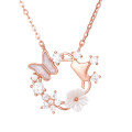 wholesale 925 Sterling Silver Elegant Rose Gold Butterfly & Flower Necklace With Gemstone Accents-0-0
